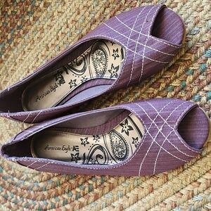 American Eagle Women's Mauve Peeptoe Flats